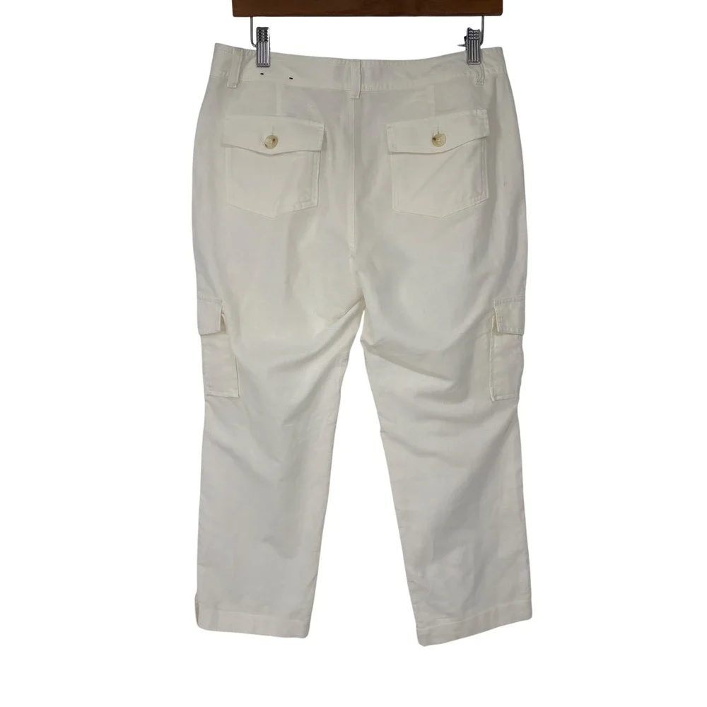 Banana Republic Martin Fit White Linen Blend Cropped Cargo‎ Pants Womens 6